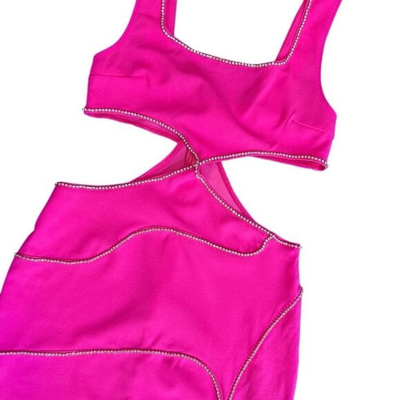 SHEIN BAE Cut Out Rhinestone Trim Split Hem Bodycon Dress Size 2 - Picture 8 of 13